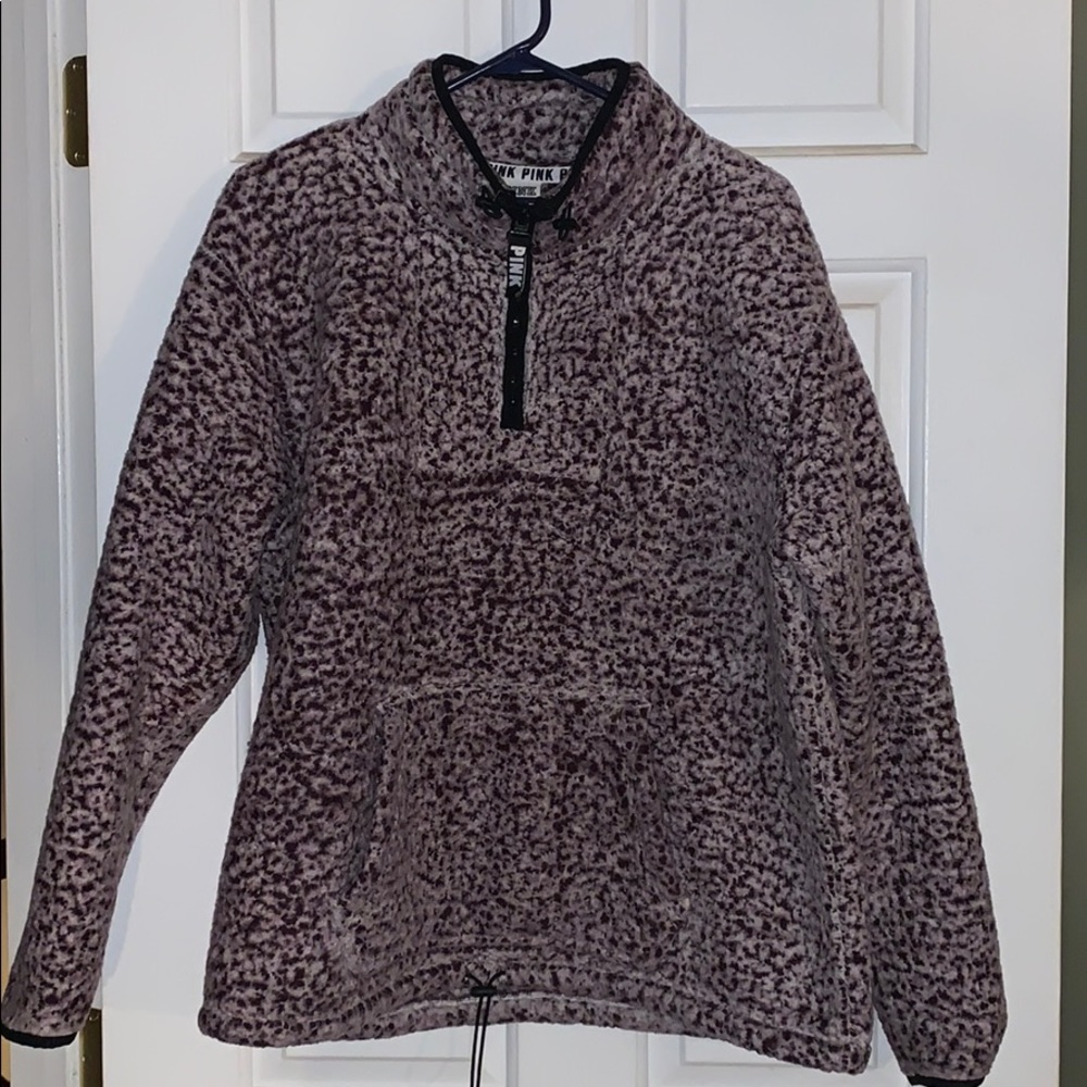 PINK, purple sherpa quarter zip-up